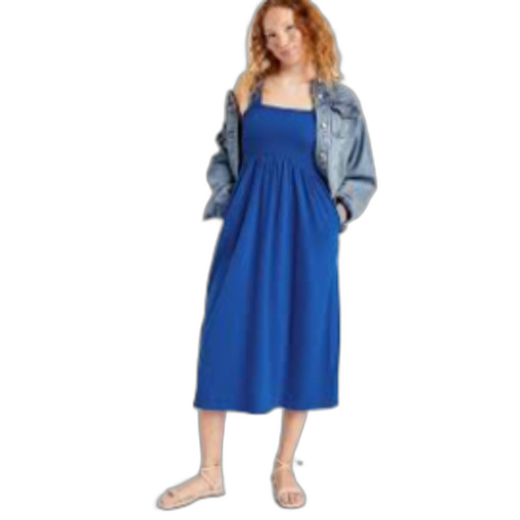 Old Navy Fit & Flare Smocked Midi Dress, Size 2X, in Sapphire Sky - Picture 1 of 5